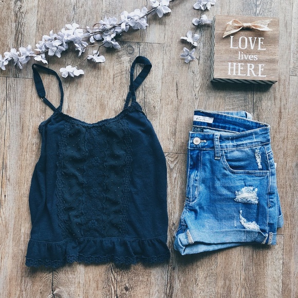 Hollister Tops - 2/$20 ❤️ Hollister Navy Ruffled Easy Fit Cami Tank